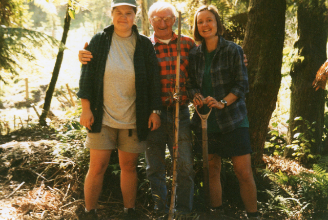 German exchange students, Monika Hartwig andBirgit Kaiser with Neville Kerr.png